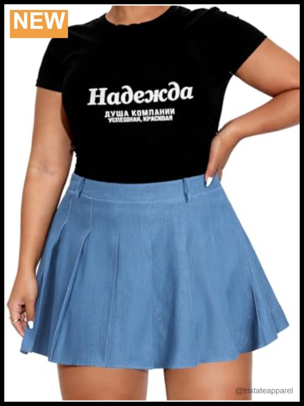 Plus Size Denim Pleated Skort with Pockets & Built-in Shorts